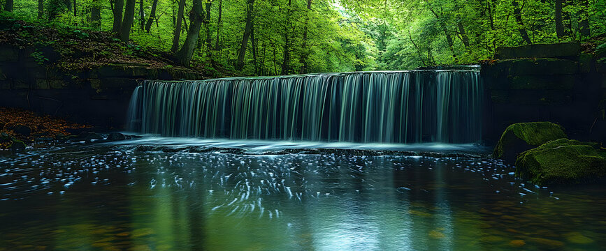 Pixel Art Forest Waterfall Landscape