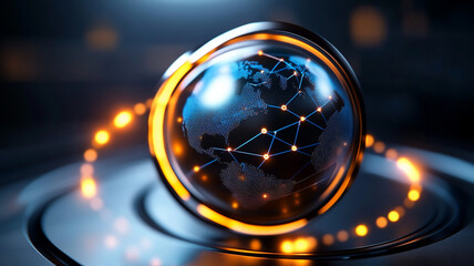 vibrant digital globe with glowing connections and sleek design, symbolizing technology and global communication