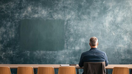 Night class for middle-aged adults in a modern minimalist classroom, fostering collaboration and lifelong learning in adult education