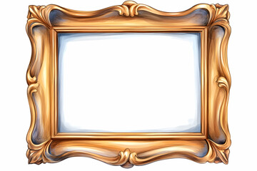 Ornate gold frame, blank canvas, white background, design element
