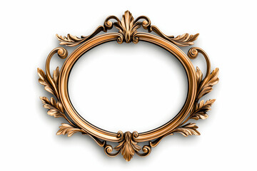 Oval golden ornate frame, isolated, white background, design element