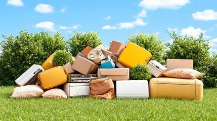 Outdoor pile of discarded household items