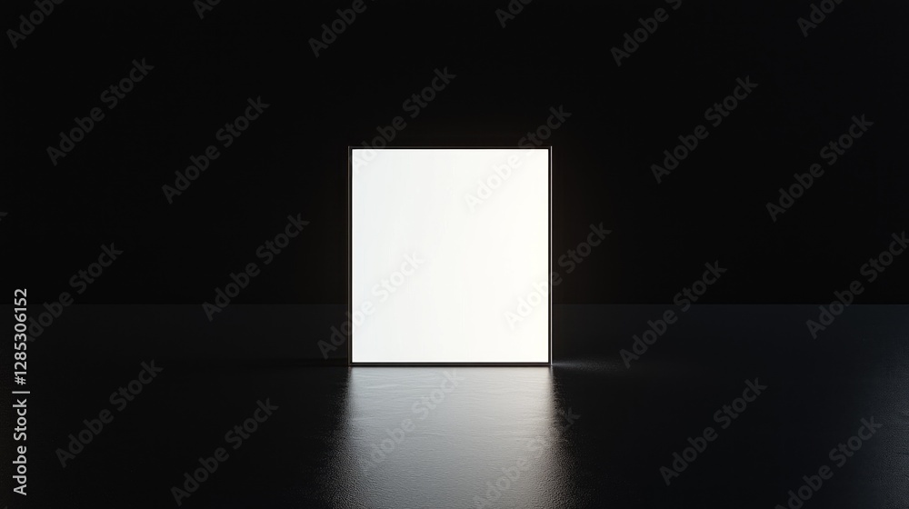 Wall mural minimalist illuminated cube on a dark surface, creating a serene atmosphere in a studio