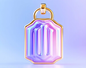 Obraz premium Pastel iridescent pendant, gold frame, studio shot, minimalist background, jewelry design