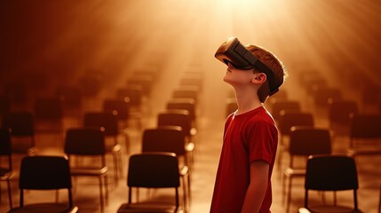 Students immersed in VR goggles, engaging in a competitive virtual physics challenge, innovative gamified learning experience.