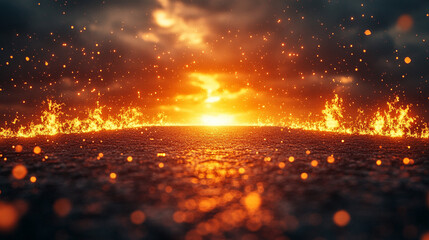 Fototapeta premium A powerful moment of impact as the ground trembles and a lightning flash lights up the sky, symbolizing energy, force, and sudden change in a modern world