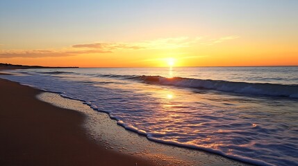 Fototapeta premium Beautiful Sunset Over Calm Ocean Waves with Reflective Sky at Dusk : Generative AI