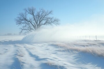 Snow Drift Blowing Across Open Field Landscape