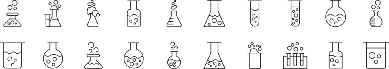 Collection of Laboratory Flask Related Line Icons. Outline Signs for Graphic and Web Design, Apps, Adverts, Various Cards