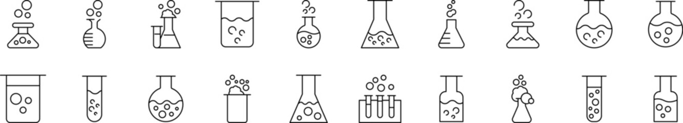 Laboratory Flask Line Icon Pack. Outline Signs for Graphic and Web Design, Apps, Adverts, Various Cards