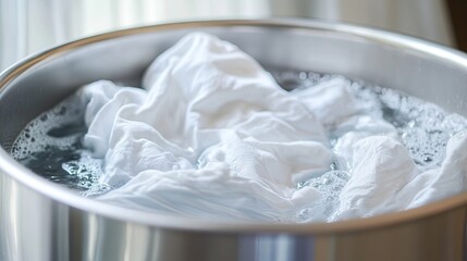 A laundry tub filled with water and detergent, prepared for washing pillows.
