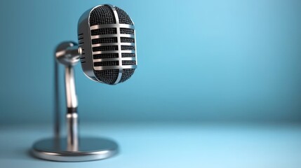 Vintage microphone on a sleek blue background, highlighting sound and music creation