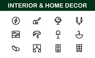 Home Decor and Interior Design Icon Pack. Perfect Icons for Living Spaces, Decoration, and Home Styling