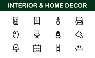 Home Decor and Interior Design Icon Pack. Perfect Icons for Living Spaces, Decoration, and Home Styling