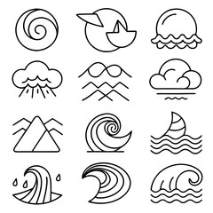 Collection of Abstract Ocean Wave and Water Icons
