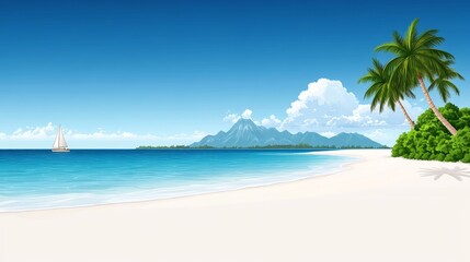 Naklejka premium Cartoon beach scene illustration