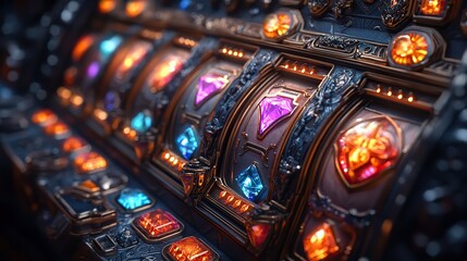 A magical slot machine game interface with fantasy-themed symbols and vibrant colors, creating an exciting and engaging gaming experience