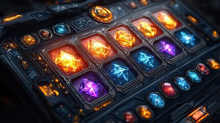A magical slot machine game interface with fantasy-themed symbols and vibrant colors, creating an exciting and engaging gaming experience