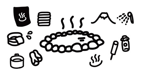 温泉・露天風呂の手書きベクターアイコンセット