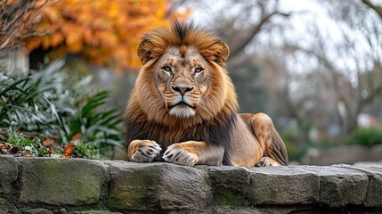 Obraz premium A majestic lion with a golden mane, a close-up portrait showcasing its power and beauty