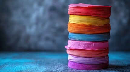 Colorful Paper Rolls Stacked on a Table
