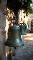 Obraz premium Old bronze bells hanging in a monastery