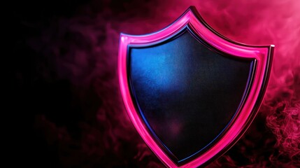 Fototapeta premium A glowing shield emblem surrounded by colorful smoke, symbolizing protection and security