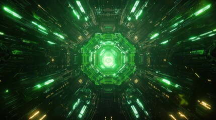 Futuristic Green Hyperspace Portal With Radiant Light Effects