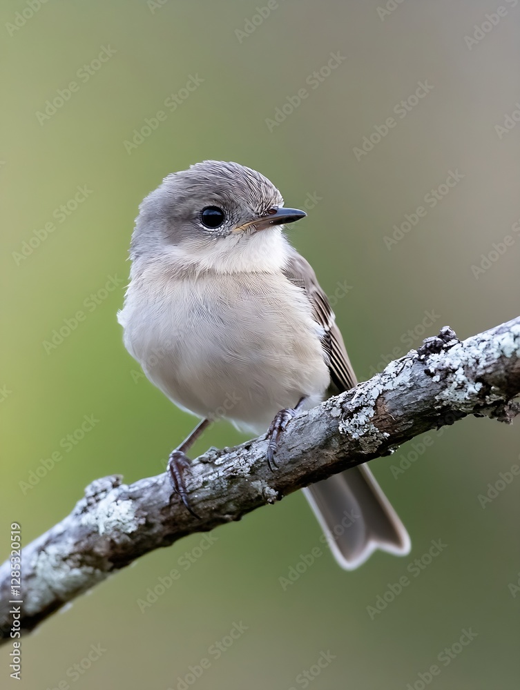 Poster Charming small bird perched on a branch in a blurred green background : Generative AI