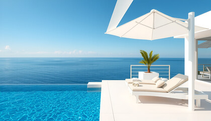 Fototapeta premium Luxury Beachfront Hotel with Infinity Pool Overlooking the Sea