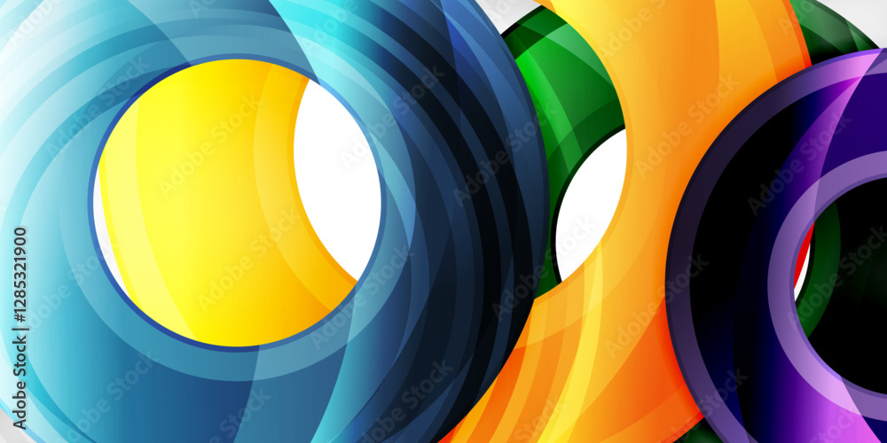 Poster bright colorful circles with light effects. abstract background