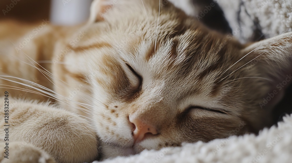 Aufkleber sleepy cat napping peacefully on a soft blanket with a comforting vibe : generative ai