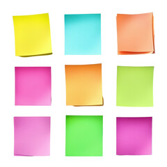 Fototapeta premium Multicolor sticky notes: A collection of vibrant, square sticky notes in various bright colors, artfully arranged. Perfectly capturing concepts of reminders and communication.