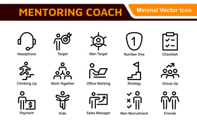 Mentoring and Coaching Icons Collection. Vector-Based Icons for Mentorship, Leadership, Learning, Support, and Growth