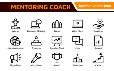 Mentoring and Coaching Icons Collection. Vector-Based Icons for Mentorship, Leadership, Learning, Support, and Growth