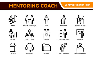 Mentoring and Coaching Icons Collection. Vector-Based Icons for Mentorship, Leadership, Learning, Support, and Growth