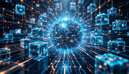 Futuristic metaverse digital cubes block technology network connection concept