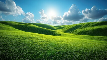 Obraz premium Lush Green Hills Under Sunny Sky