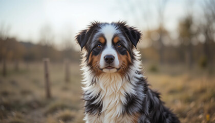 Fototapeta premium Australian Shepherd Sitting Outdoors