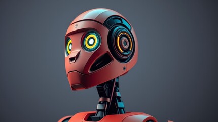 Funny cartoon robot character with a red ball and a funny Easter egg with a red ribbon design