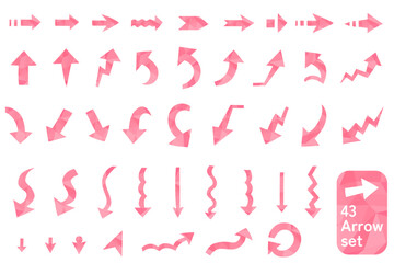 ピンク色の手書き風矢印アイコンセット