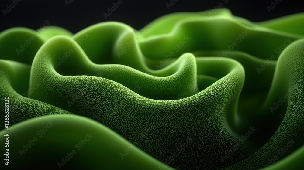Poster abstract green waves undulating in a dark background, creating a serene and calming atmosphere