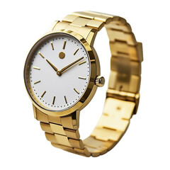 Gold Watch with White Dial Isolated on Transparent Background
