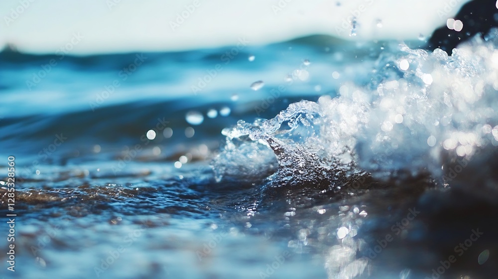 Fototapete dynamic ocean waves splashing with reflections on a sunny day : generative ai