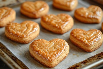 Deliciously Baked Heart Shaped Cookies Arranged on Baking Paper