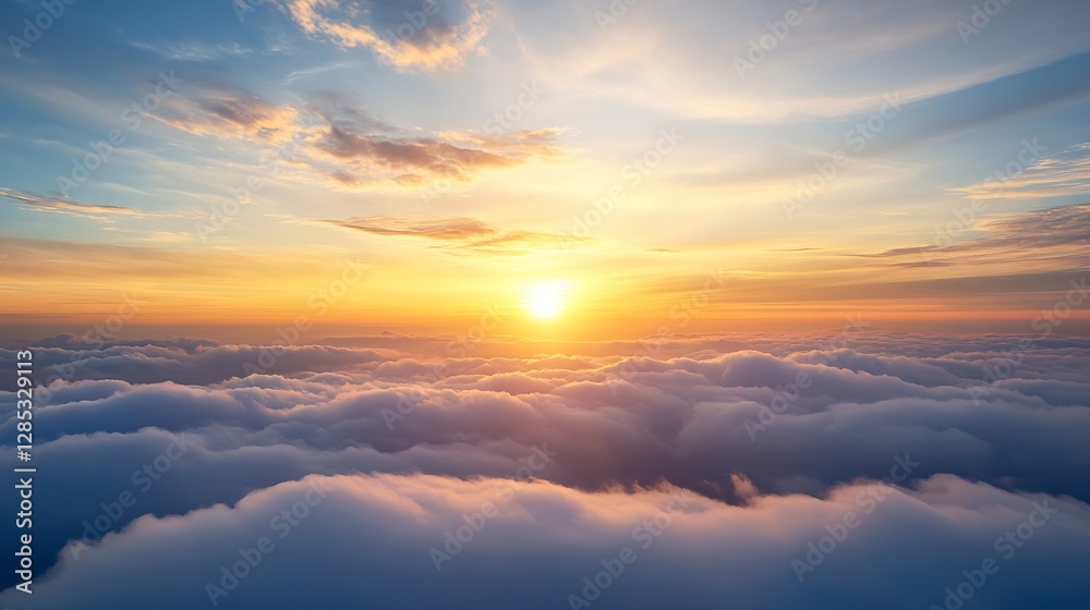 Poster Breathtaking Sunrise Over Clouds with Soft Light and Calm Sky Creating a Serene Atmosphere : Generative AI