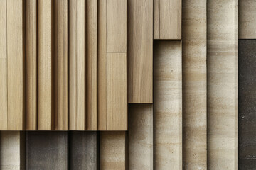 Textured wood and stone wall design with varying patterns and colors on display