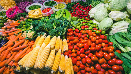 Vibrant Vegetable Medley, A Colorful Display of Fresh Produce at Market