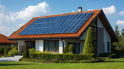 Rooftop solar panels embodying sustainable living in a minimalist setting.
