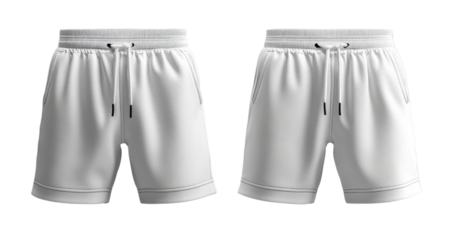 White athletic shorts with drawstring and side pockets, perfect for sports or casual wear